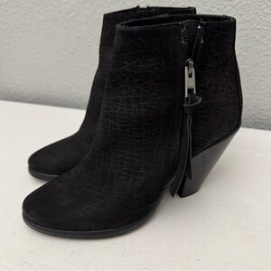 All Saints Jonas Black Embossed Leather Heeled Booties Ankle Boots Size 40